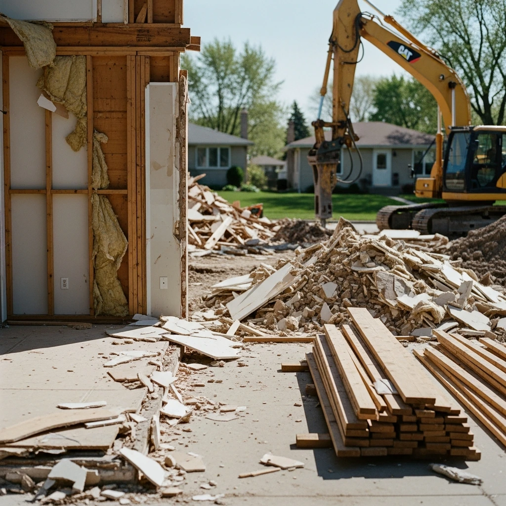 Residential demolition project clearing construction site